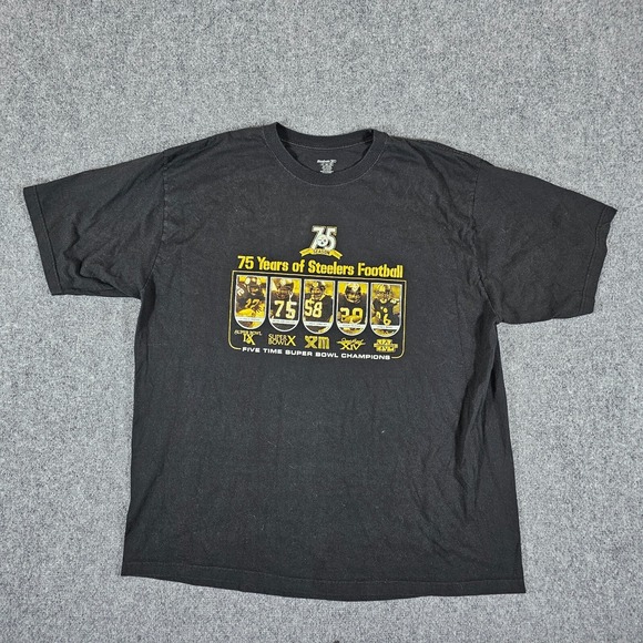 Y2K 2007‎ NFL Pittsburg Steelers 75th Anniversary Graphic Shirt Black Men's 2XL - Picture 1 of 6